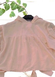 Peach Crop Shirt With Baloon Sleeves