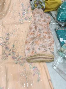 Peach Embroidered suit Set