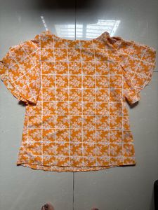Zink Orange Floral Ruffle Top