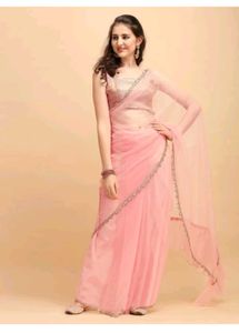 New Peach Net Saree