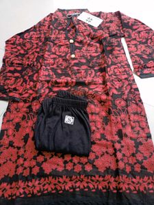 Red Floral Kurta Set