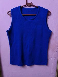 Blue Sleeveless warm Cardigan