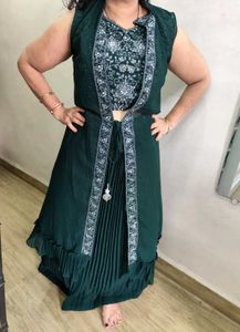 Green Embellished Lehenga Choli With Jacket
