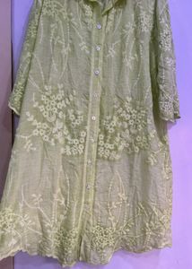 Green Floral Embroidered Kurta Top