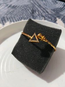 &#34;Gold-Plated Triangle Charm Bracelet with Crystal