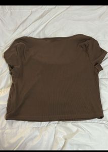 Brown Ribbed Square Neck Crop Top