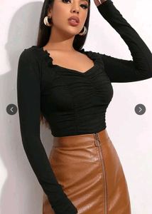 Black Ruched Long Sleeve Top