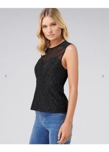 Chic Black Lace &amp; Mesh Sleeveless Top