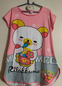Peach Colour Cute Over Size Night Suit