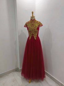 Elegant Maroon &amp; Gold Party Gown