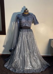 Elegant Grey Sequin Lehenga Choli Set