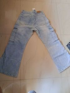 Light Wash Flare Cargo Jeans