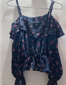 Blue Shrill Frilled Floral Top