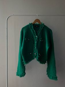SOLID V-NECK FRINGE BUTTON UP OVERSIZED CARDIGAN