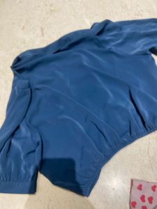 blue satin crop top