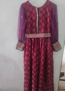 Elegant Magenta & Gold Brocade Dress