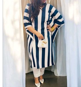 Striped Navy &amp; White Kaftan Kurta Set