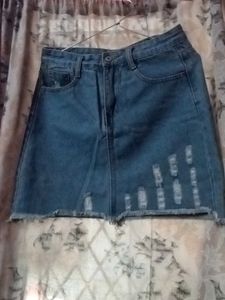 Distressed Denim Mini Skirt