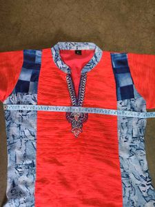 Elegant Red &amp; Blue Printed Kurti with Embroidered