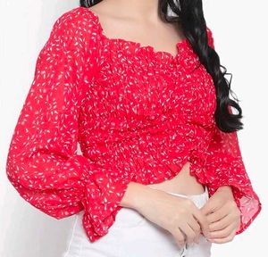 Red Floral Crop Top
