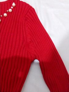 Hot Red Ribbed Bodycon Dress ( Fits - Xs , S , M )