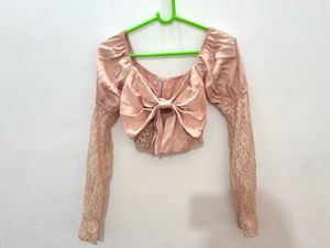 Lace Detail Bow Crop Top