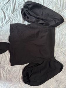 Black Puff-Sleeve Crop Top