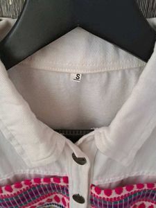 Boho Embroidered White Denim Jacket
