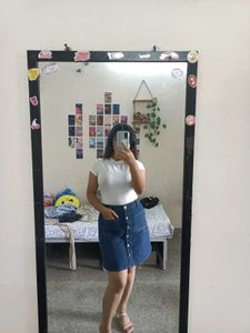 Denim Button-Front Skirt