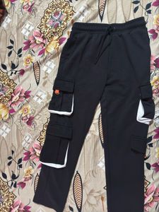 Snitch Black Cargo Joggers with White Detail