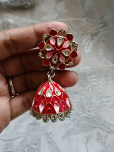 Red Enamel Jhumka Earrings