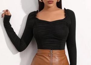 Ruched Long Sleeve Crop Top