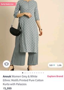 Anouk Light Grey Kurta And Plazzo Set