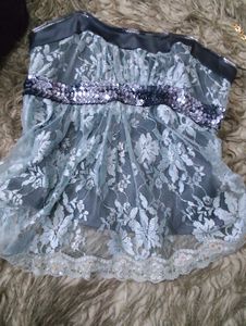Grey Lace And Sequin Corset Top