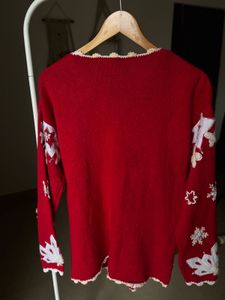 CLASSICS RED SNOWFLAKES PEARL DESIGN CARDIGAN