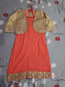 Peach Kurta with Gold Detail
