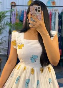 Butterfly Print White Midi Dress
