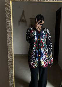 VINTAGE BLACK KNIT SWEATER W SEQUINS SNOWFLAKES SW