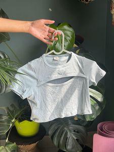 Pastel Blue Ribbed Crop Top