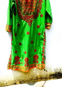 Embroidered  Chikenkari Green Kurta
