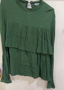 Green Ruffle Detail Top