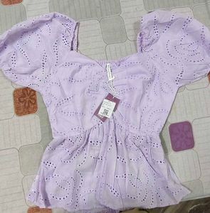 Lilac Eyelet Puff Sleeve Top