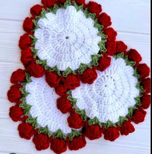 Crochet Rose Flower Coasters 💐