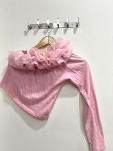 Pink Ruffle Trim Long Sleeve Top