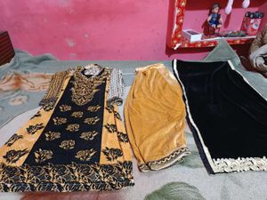 Elegant Velvet Wedding mirror printed  Kurti Set