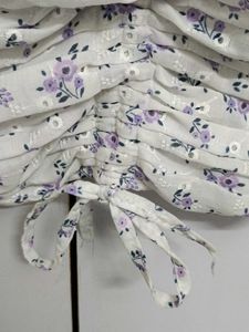 Purple Floral Crop Top With Bow Lace