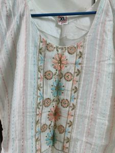 White with Pink Embroidery Kurta Set