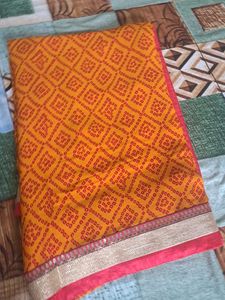 Yellow Bandhni Pallu And Red ♥️ Saree
