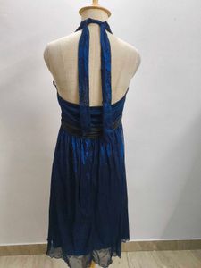 Navy Blue Lace Halter Dress