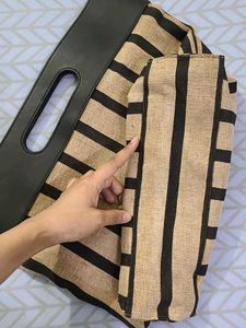 Exported Jute&amp;Leather Tote Bag-(New) never used